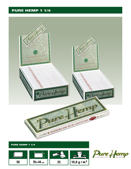 1077 - Χαρτάκια Pure Hemp 1 και 1/4, κουτί 25 τεμάχια 50 φύλλα