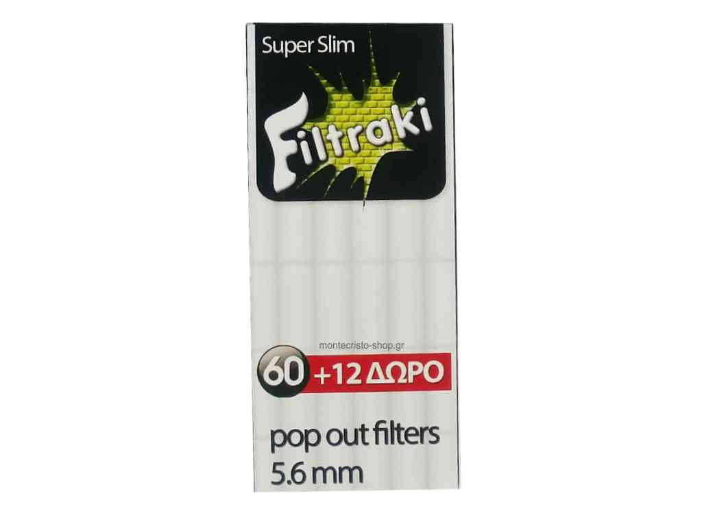filtraki super slim 5,6mm mini με 60 + 12 φιλτράκια στριφτού