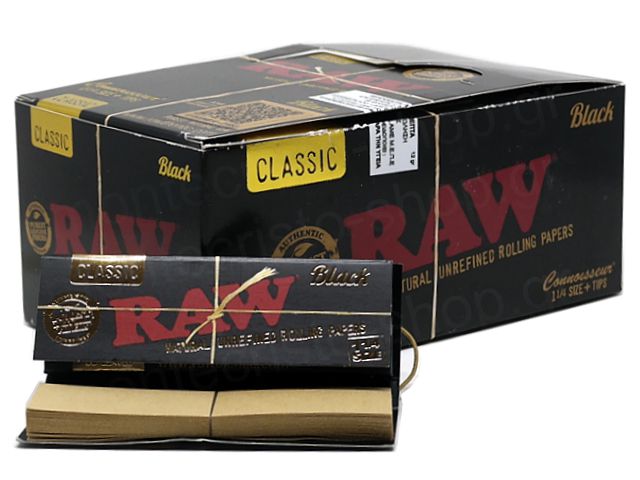 Χαρτάκια RAW BLACK 1&1/4 +TIPS ΜΕ ΤΖΙΒΑΝΕΣ CONNOISSEUR 50 (κουτί των 24 τεμ) Χαρτάκια RAW BLACK 1&1/4 +TIPS ΜΕ ΤΖΙΒΑΝΕΣ CONNOISSEUR 50 (κουτί των 24 τεμ)