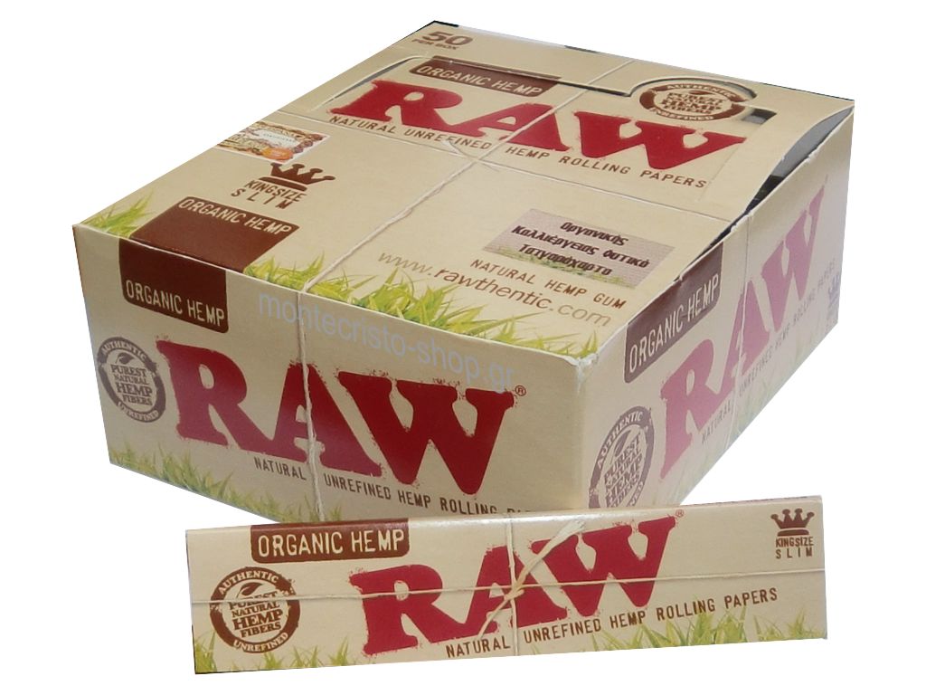 Κουτί με 50 Χαρτάκια Raw Organic King Size slim βιολογική κάνναβη 32 φύλλα