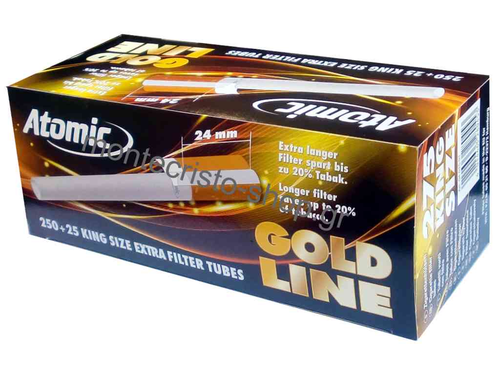 1936 - Άδεια τσιγάρα ATOMIC GOLD LINE Tubes 275 με μακρύ φίλτρο 24mm