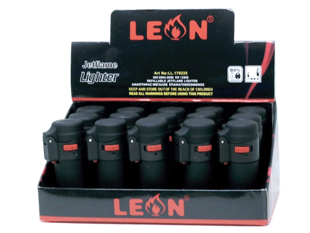 11321 - LEON 170225 JETFLAME BLACK LIGHTER    ( 15 )