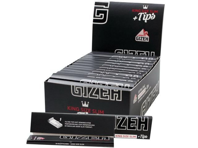 Κουτί με 26 χαρτάκια στριφτού Gizeh BLACK SLIM EXTRA FINE MAGNET King Size + TIPS