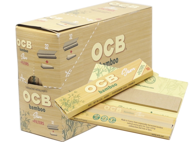 12128 - Κουτί με 32 χαρτάκια King Size OCB BAMBOO Slim and Filters με τζιβάνες 50/32