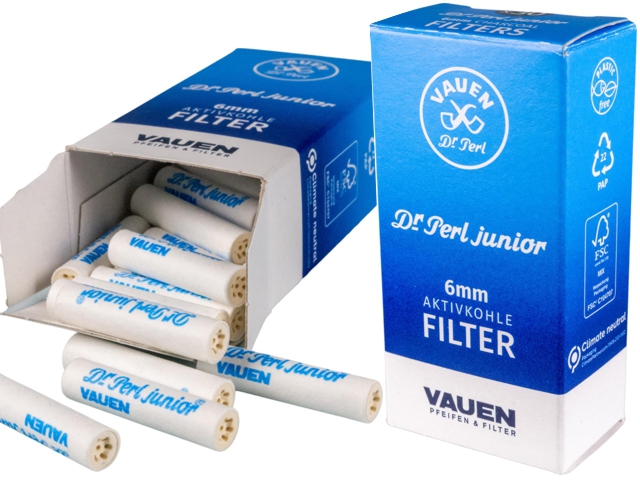 Vauen Dr Perl Junior Filters 6mm Ενεργού Άνθρακα Extra Slim 30 φίλτρα