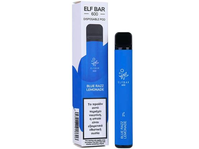 Ηλεκτρονικό τσιγάρο μιας χρήσης ELF BAR 600 BLUE RAZZ LEMONADE 20mg (λεμονάδα με μπλε σμέουρα) 2ml