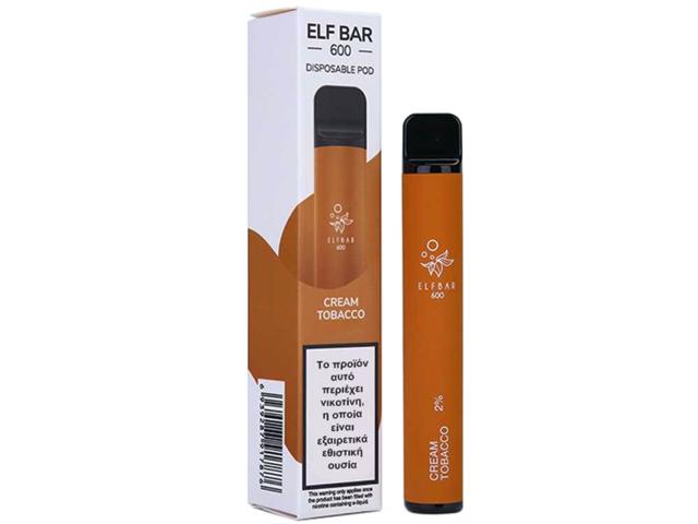Ηλεκτρονικό τσιγάρο μιας χρήσης ELF BAR 600 CREAM TOBACCO 20mg (καπνικό με κρέμα βανίλιας) 2ml