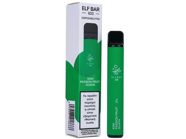 Ηλεκτρονικό τσιγάρο μιας χρήσης ELF BAR 600 KIWI PASSION FRUIT GUAVA 20mg (ακτινίδιο, φρούτα του πάθους και γκουάβα) 2ml