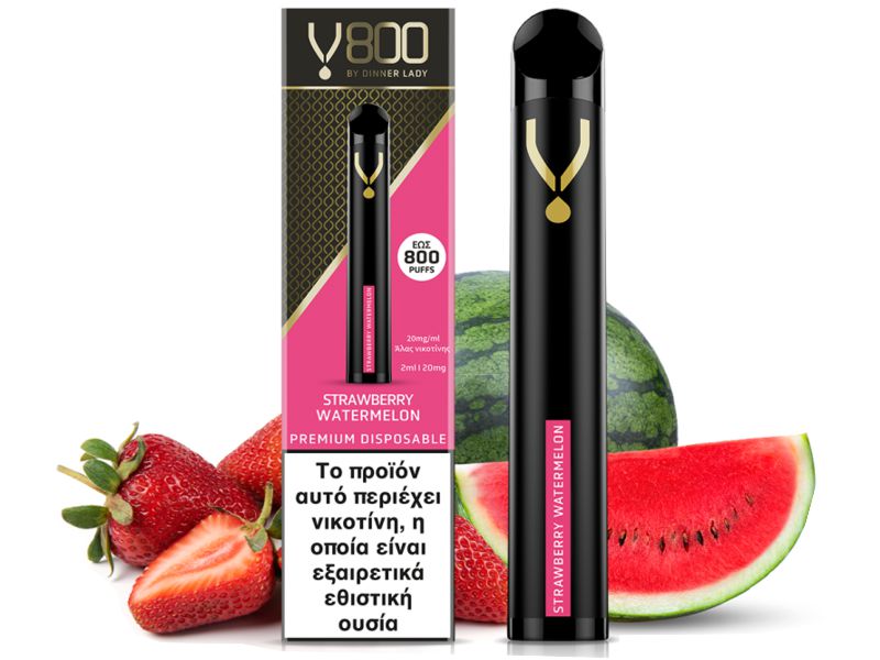 Ηλεκτρονικό τσιγάρο μιας χρήσης DINNER LADY V800 2ml Disposable STRAWBERRY WATERMELON 20mg (φράουλα και καρπούζι)