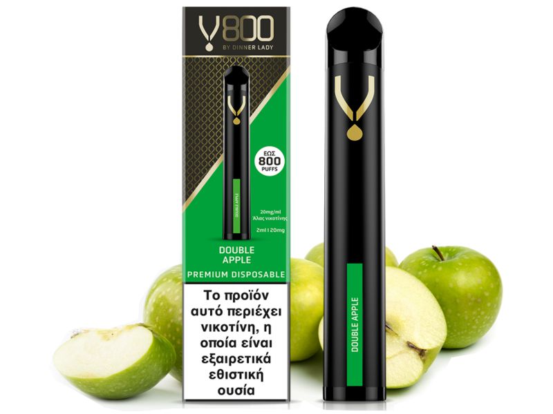 Ηλεκτρονικό τσιγάρο μιας χρήσης DINNER LADY V800 2ml Disposable DOUBLE APPLE 20mg (πράσινο και κόκκινο μήλο)