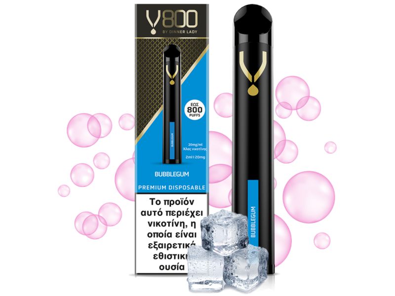 Ηλεκτρονικό τσιγάρο μιας χρήσης DINNER LADY V800 2ml Disposable BUBBLEGUM 20mg (τσιχλόφουσκα με πάγο)