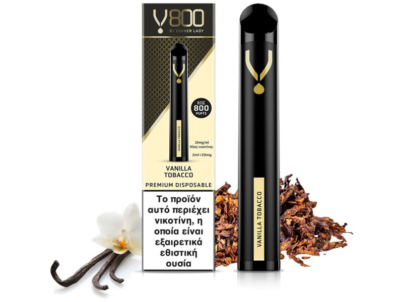 Ηλεκτρονικό τσιγάρο μιας χρήσης DINNER LADY V800 2ml Disposable VANILLA TOBACCO 20mg (καπνικό με βανίλια)