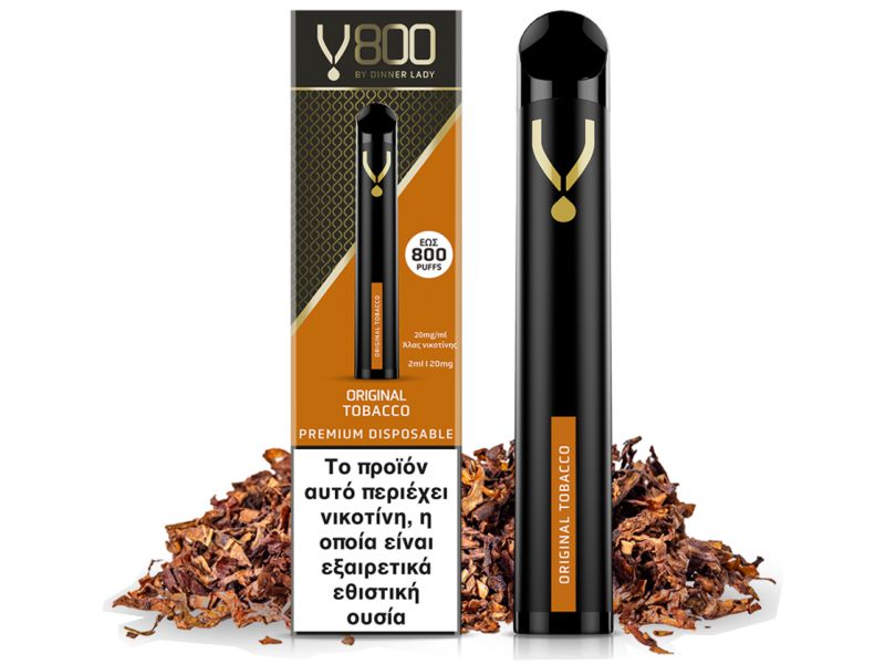 12830 - Ηλεκτρονικό τσιγάρο μιας χρήσης DINNER LADY V800 2ml Disposable ORIGINAL TOBACCO 20mg (καπνικό)