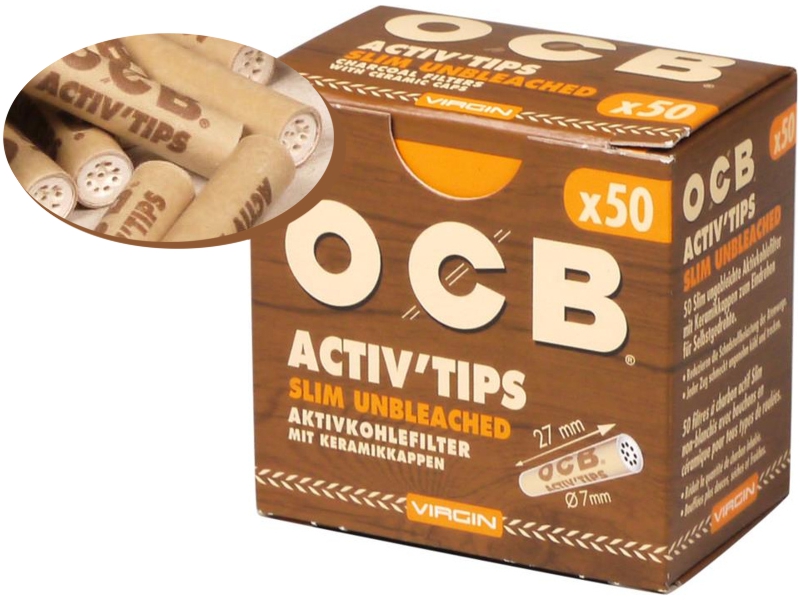 13022 -  OCB ACTIV TIPS Unbleached 7mm SLIM 50   