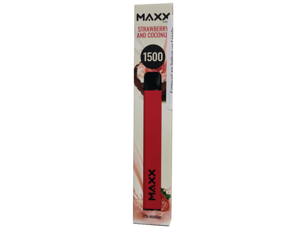 Ηλεκτρονικό τσιγάρο μιας χρήσης MAXX VAPE STRAWBERRY AND COCONUT 3.4ml χωρίς νικοτίνη (φράουλα και καρύδα)