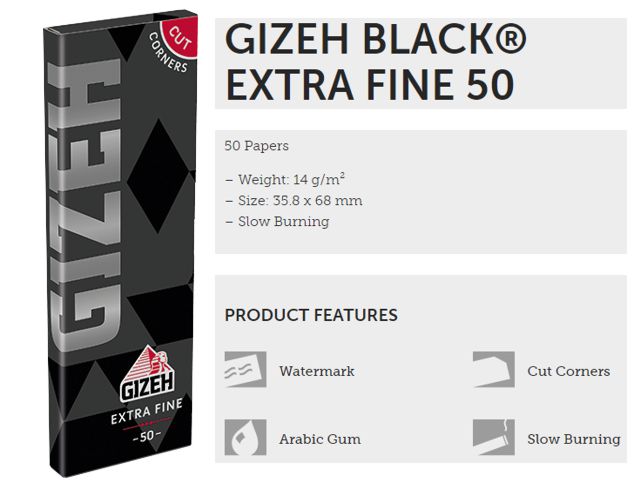 GIZEH BLACK EXTRA FINE 50 CUT CORNERS  