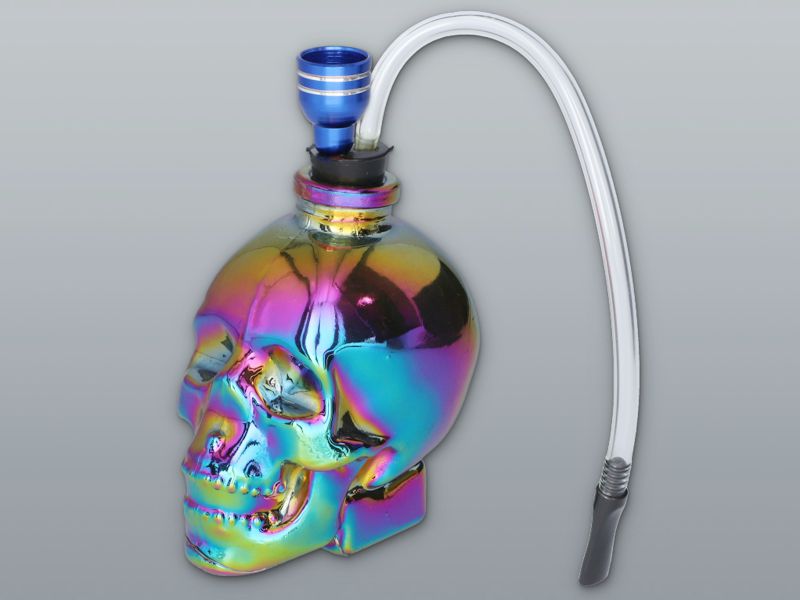 13446 -  MADO GLASS WATER PIPE 665-4213 SKULL RAINBOW 11cm