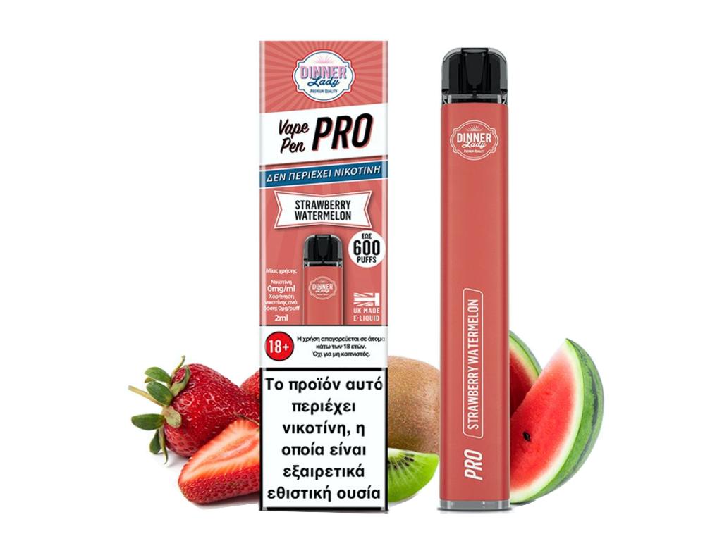 13591 - Ηλεκτρονικό τσιγάρο μιας χρήσης DINNER LADY VAPE PEN PRO 600 STRAWBERRY WATERMELON Χωρίς Νικοτίνη (φράουλα και καρπούζι) 2ml