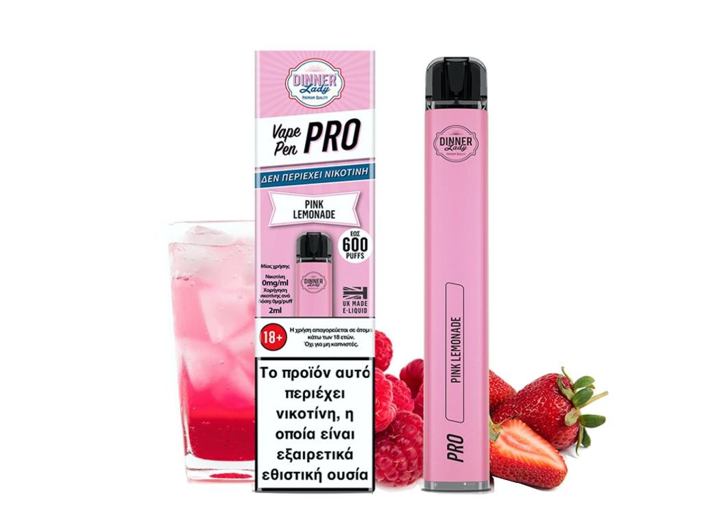 13592 - Ηλεκτρονικό τσιγάρο μιας χρήσης DINNER LADY VAPE PEN PRO 600 PINK LEMONADE Χωρίς Νικοτίνη (λεμονάδα με φράουλα) 2ml
