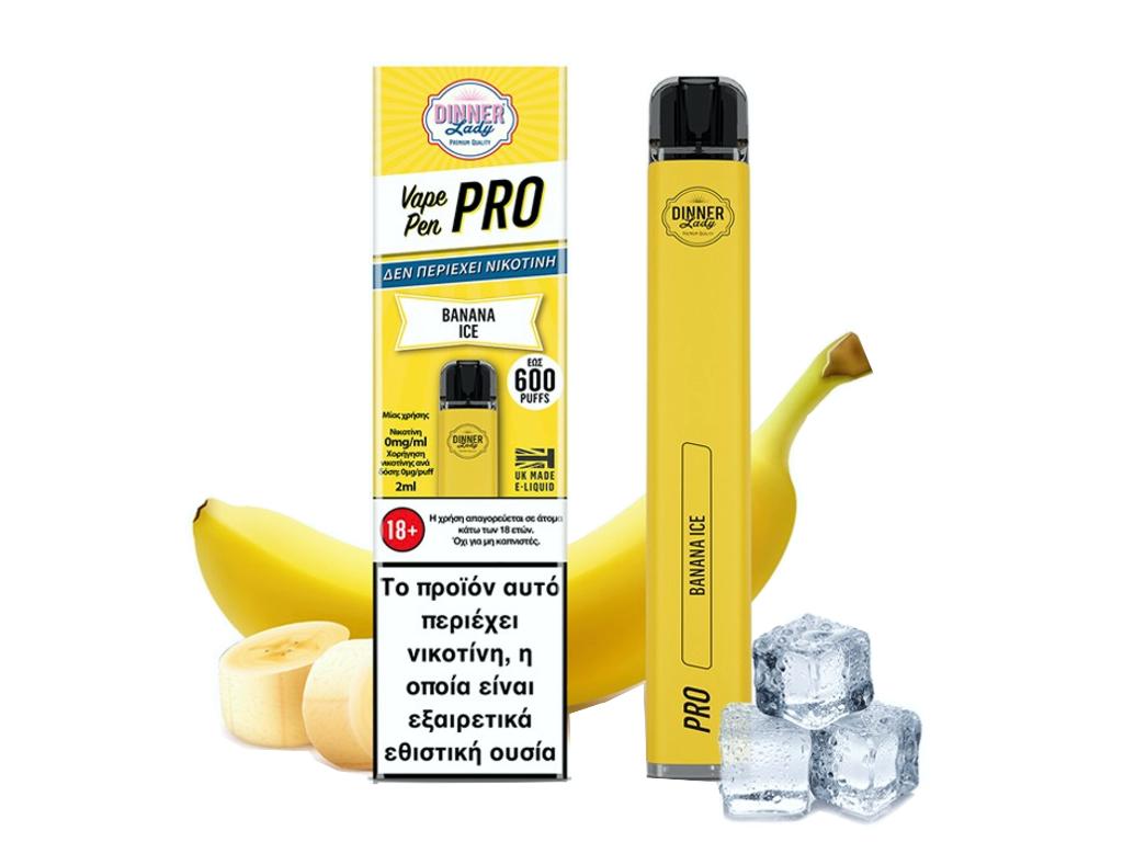 13593 - Ηλεκτρονικό τσιγάρο μιας χρήσης DINNER LADY VAPE PEN PRO 600 BANANA ICE Χωρίς Νικοτίνη (μπανάνα με πάγο) 2ml