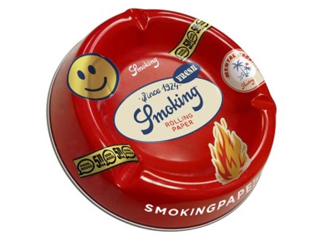  SMOKING LABELS RED SMILEY 20cm  METAL ASHTRAY