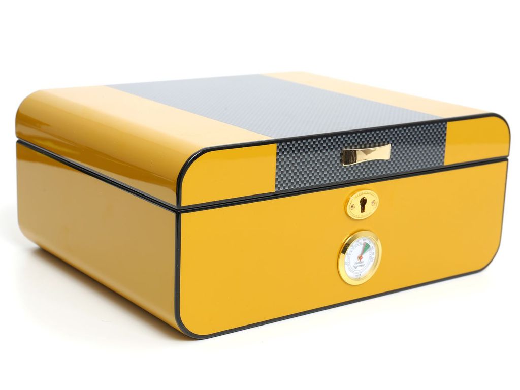 14064 - SAVINELLI YELLOW LACQUERED HUMIDOR IN CARBON FIBER (COHIBA) S61201L   