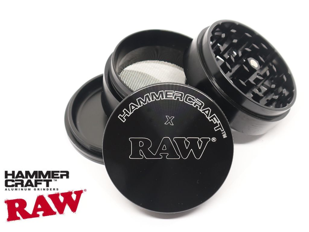 14074 - HAMMERCRAFT X RAW ALUMINIUM BLACK MEDIUM 56mm 4 PARTS GRINDER