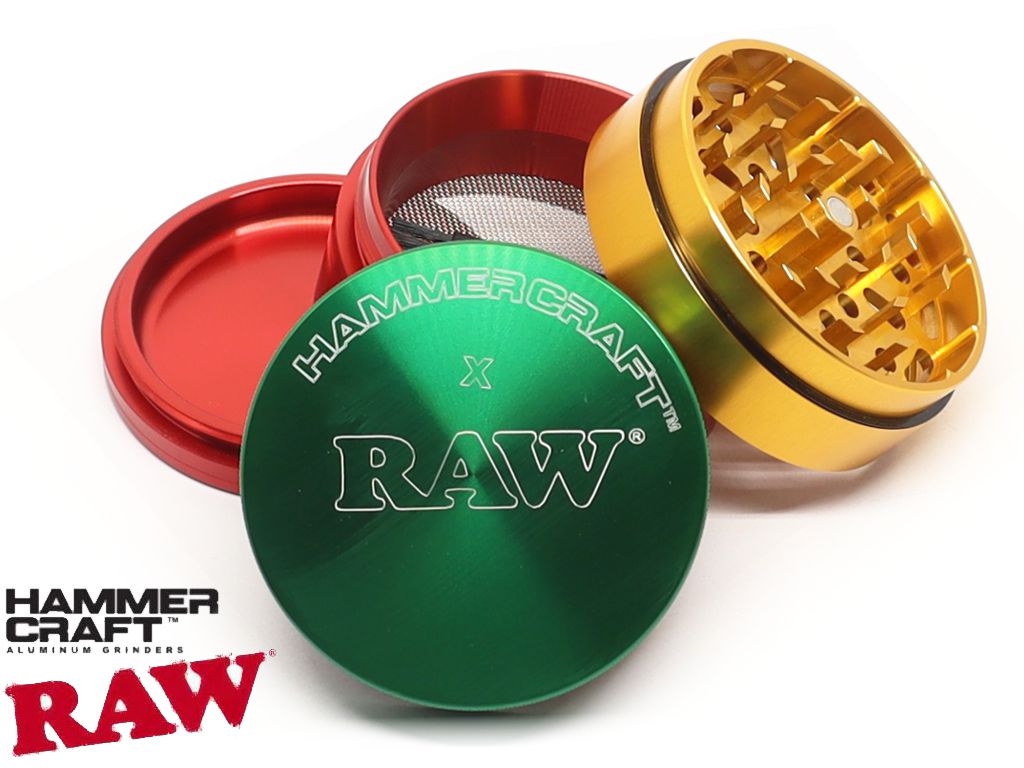 14082 - HAMMERCRAFT X RAW ALUMINIUM RASTA MEDIUM 56mm 4 PARTS GRINDER