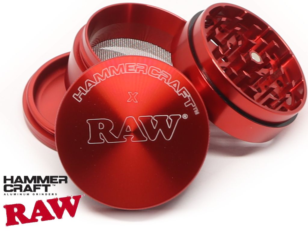 HAMMERCRAFT X RAW ALUMINIUM RED LARGE 63mm 4 PARTS GRINDER