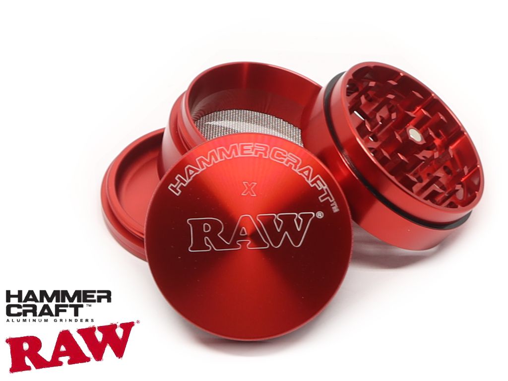 14086 - HAMMERCRAFT X RAW ALUMINIUM RED SMALL 51mm 4 PARTS GRINDER