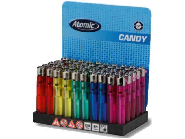 3872 - 50 αναπτήρες πέτρας Atomic Candy (σε διάφορα χρώματα) 3905000 βολικός για πακέτο τσιγάρων
