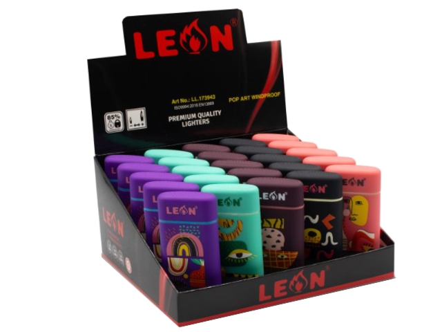 LEON 173943 KS JETFLAME POP ART αναπτήρας αντιανεμικός (ΚΟΥΤΙ 25 ΑΝΑΠΤΗΡΩΝ) LEON 173943 KS JETFLAME POP ART αναπτήρας αντιανεμικός (ΚΟΥΤΙ 25 ΑΝΑΠΤΗΡΩΝ)