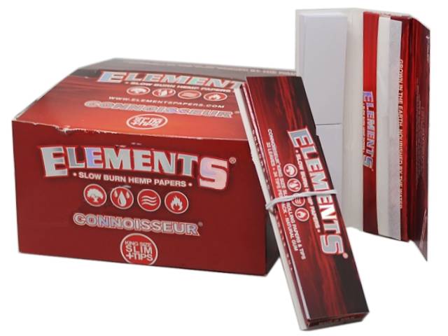 7262 -   24   ELEMENTS CONNOISSEUR KING SIZE + TIPS SLOW BURN HEMP PAPERS (RED)