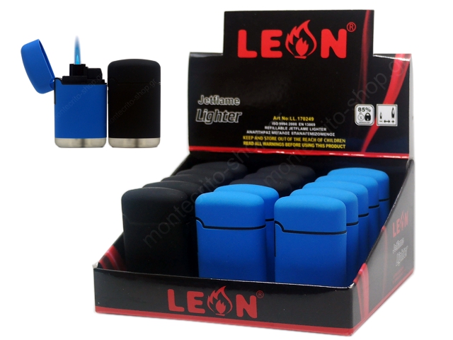 8168 - LEON COBBLE JETFLAME LIGHTER BLUE&BLACK 170249 (  15 )