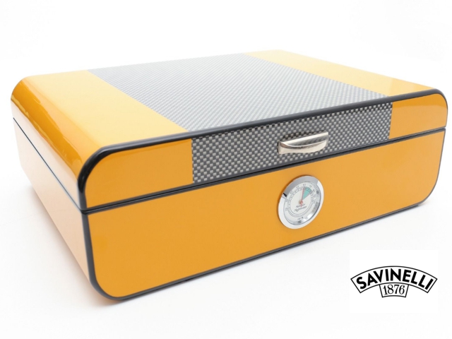 9400 -  SAVINELLI YELLOW LACQUERED HUMIDOR IN CARBON FIBER (COHIBA) S61195L