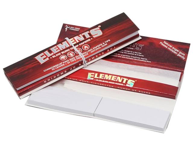   ELEMENTS CONNOISSEUR  KING SIZE + TIPS SLOW BURN HEMP PAPERS (RED)
