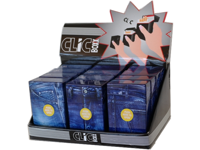 Κουτί με 12 πλαστικές θήκες CLIC BOXX Blue Jean για πακέτο 20 τσιγάρων 380210 (ανοίγει αυτόματα)