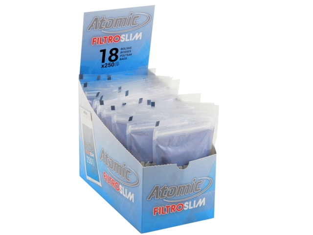 Κουτί με 18 σακουλάκια φιλτράκια στριφτού Atomic FILTROSLIM 6mm 250 Art 0163000