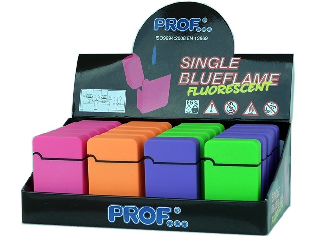 Κουτί με 20 αντιανεμικούς αναπτήρες PROF SINGLE BLUEFLAME FLUORESCENT 4 COLORS JET RUB 40803866