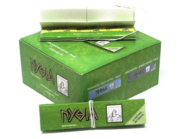 9764 - Κουτί με 24 Χαρτάκια στριφτού Πυθία Pithia Πράσινα King Size με τζιβάνες