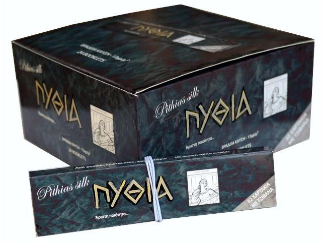 2631 - Κουτί με 24 χαρτάκια στριφτού Πυθία Pithias Silk μαύρο King Size με τζιβάνες