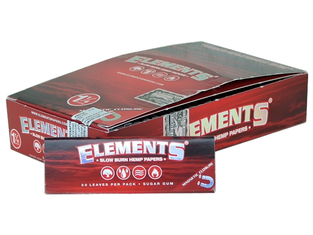 5087 - Κουτί με 25 χαρτάκια στριφτού ELEMENTS RED 1,1/4 SLOW BURN HEMP PAPERS (με μαγνήτη)