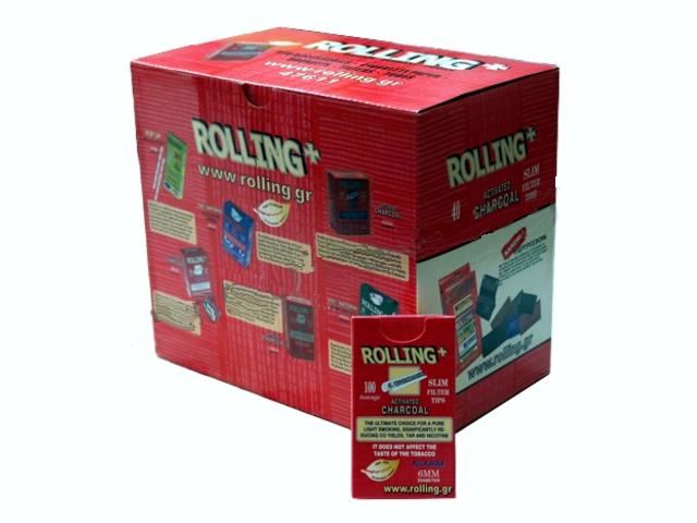 2916 - Κουτί με 40 φιλτράκια στριφτού Rolling 47611 Slim ενεργού άνθρακα 6mm 100 τεμάχια (τιμή 0.58 το ένα)