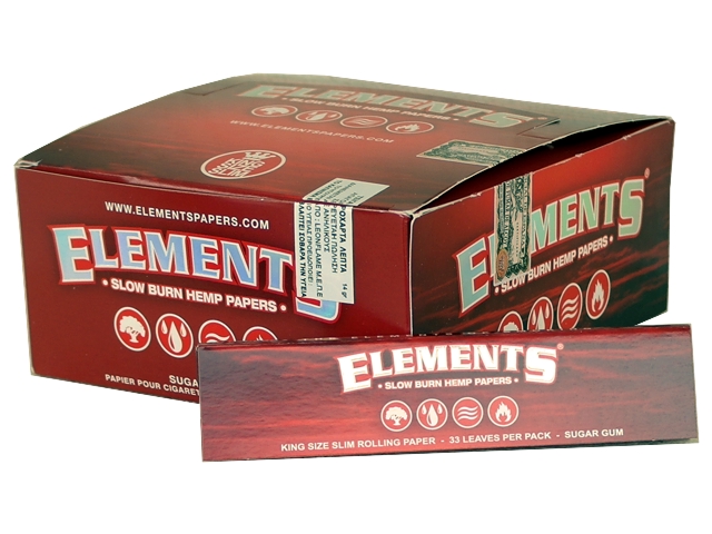5089 - Κουτί με 50 χαρτάκια στριφτού ELEMENTS RED 33 King Size SLOW BURN HEMP PAPERS