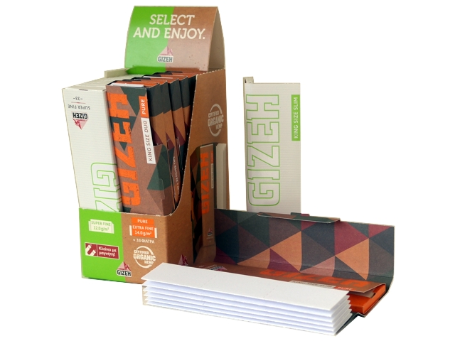 4103 - Κουτί με χαρτάκια στριφτού (7 τεμάχια Gizeh King size Duo Pure με τζιβανες και 12 τεμάχια Gizeh King size Super Fine)