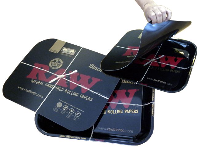 11028 - RAW BLACK ROLLING TRAY METAL +   SMALL & MEDIUM    (2 )